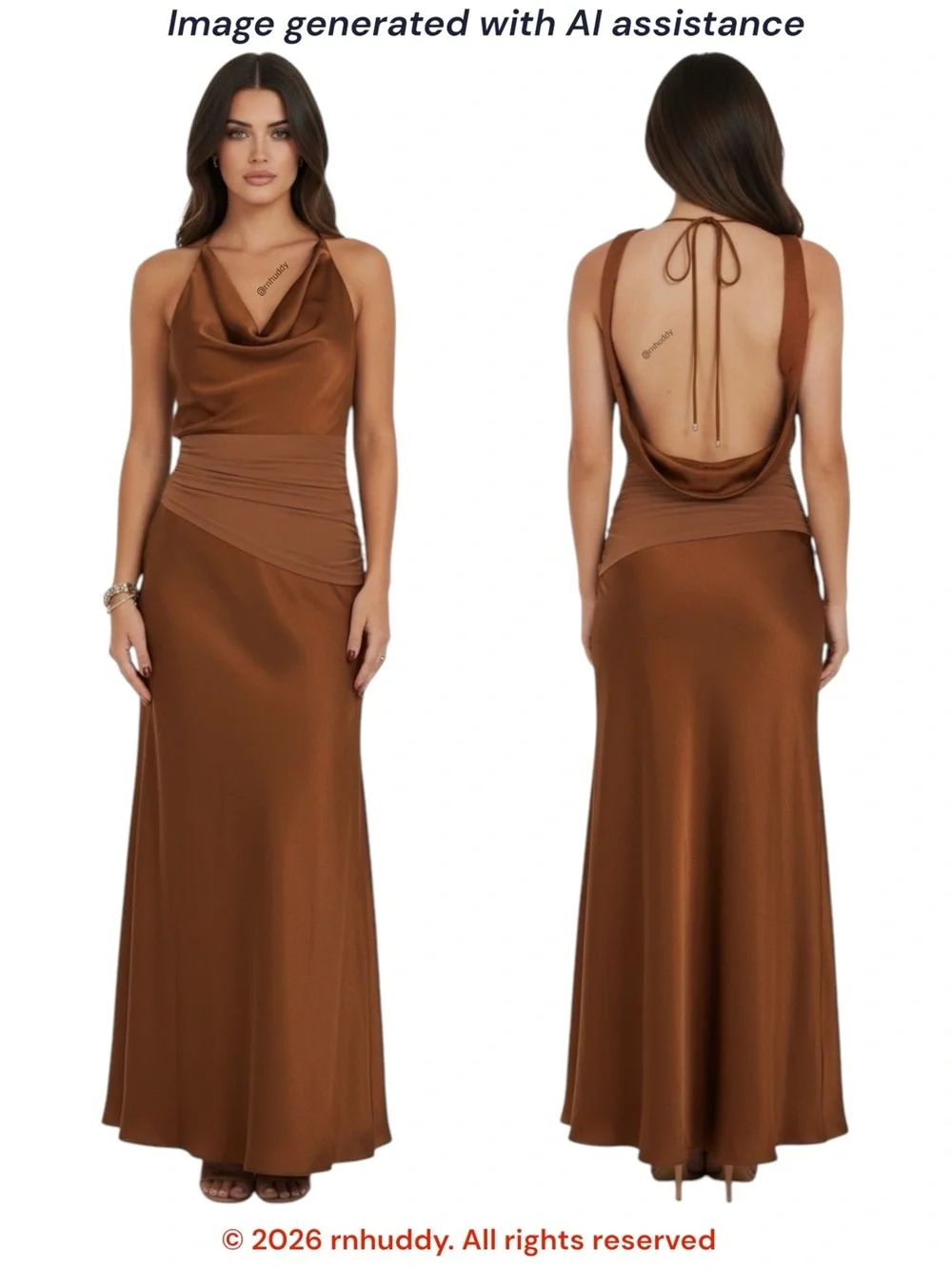 NWT Lizard Thicket M bronzed brown satin & mesh maxi dress